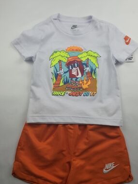 Title: Nike Boys 2PC Outfit Set Orange Shorts Graphic Tee Size 2T NWT